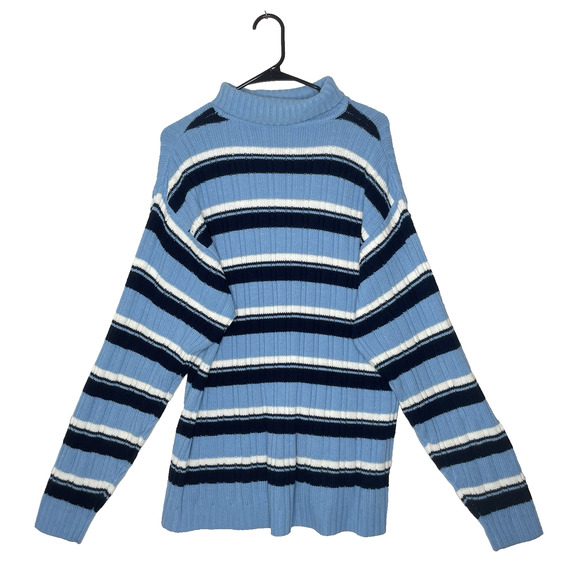 VTG Old Skool Urban Wear Mens Turtleneck Sweater Sz L Striped Skater Retro Y2K - Picture 2 of 8
